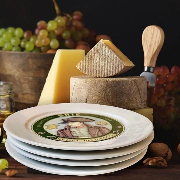 Y2K Restoration Hardware French Cheese Motif Design Appetizer 8” Plate Set of 4 - Picture 4 of 16